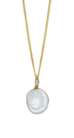 9ct Yellow Gold Pearl and Diamond Necklace