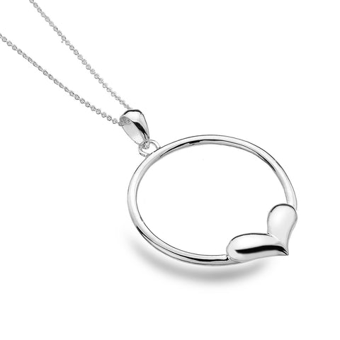 Sterling Silver Large Circle with Heart Pendant Necklace