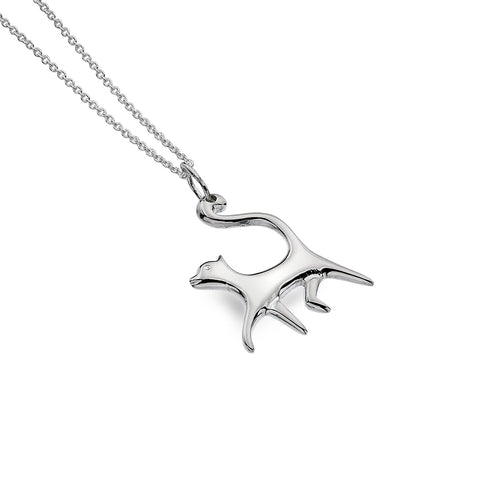 Sterling Silver Prancing Cat Pendant Necklace