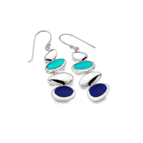 Sterling Silver Lapis & Turquoise Pebble Drop Earrings