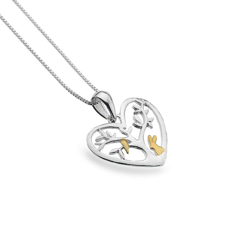 Sterling Silver & Gold Plated Heart Tree of Life Pendant Necklace