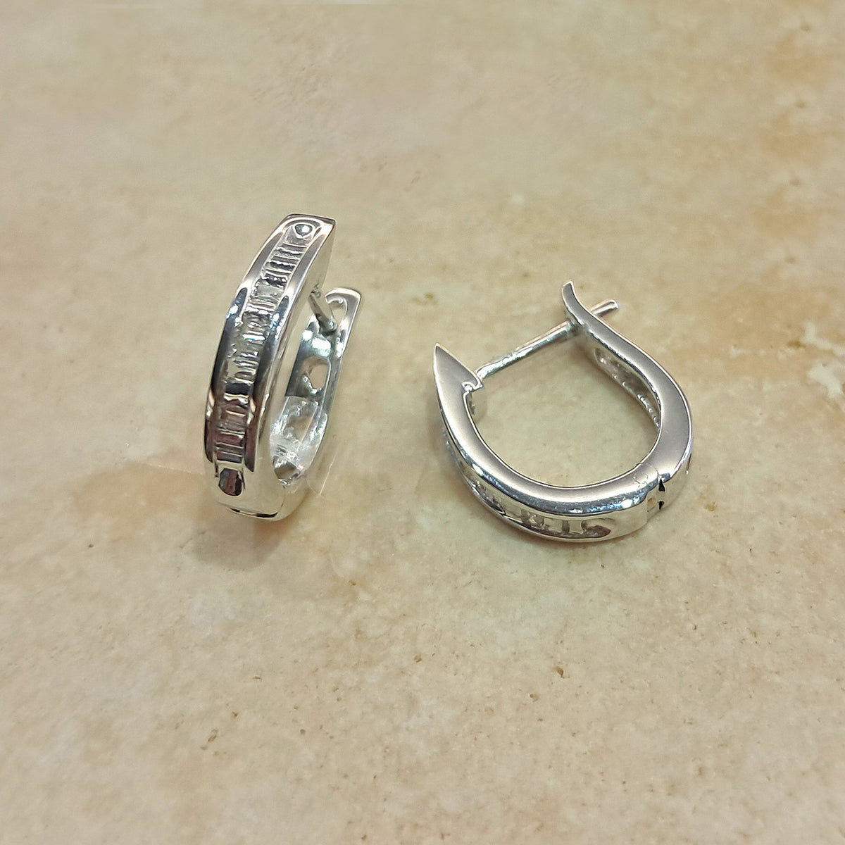 9ct White Gold Diamond Set Huggie Hoop Earrings