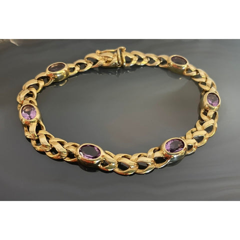 Secondhand 9ct Yellow Gold and Amethyst Bracelet