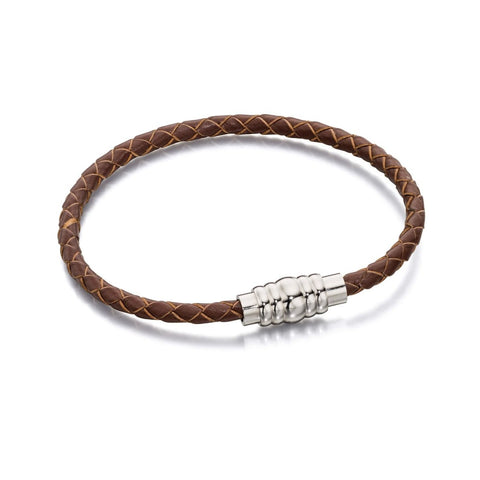 Brown Leather & Stainless Steel Bracelet