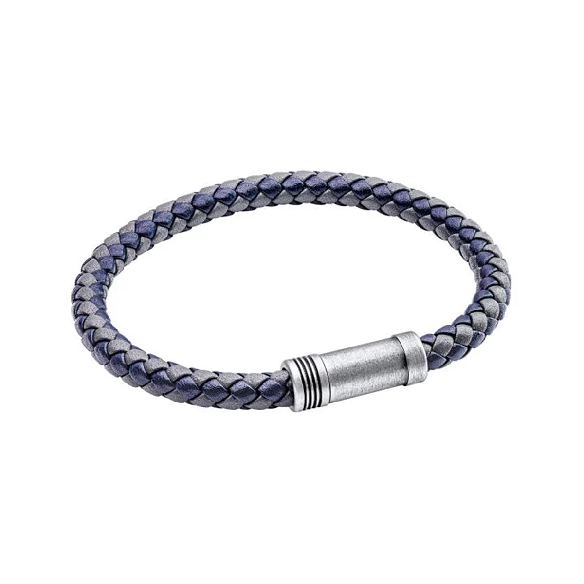 Two Tone Woven Leather & Stainless Steel Bracelet