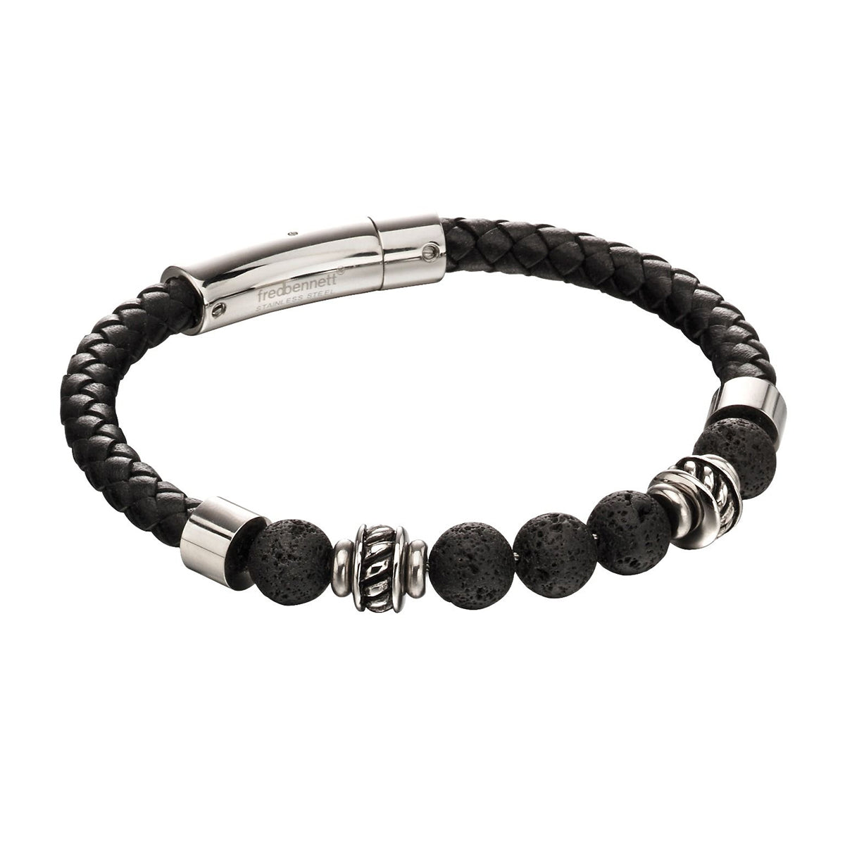 Black Leather & Lava Bead Bracelet
