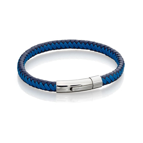 Blue Leather & Stainless Steel Bracelet