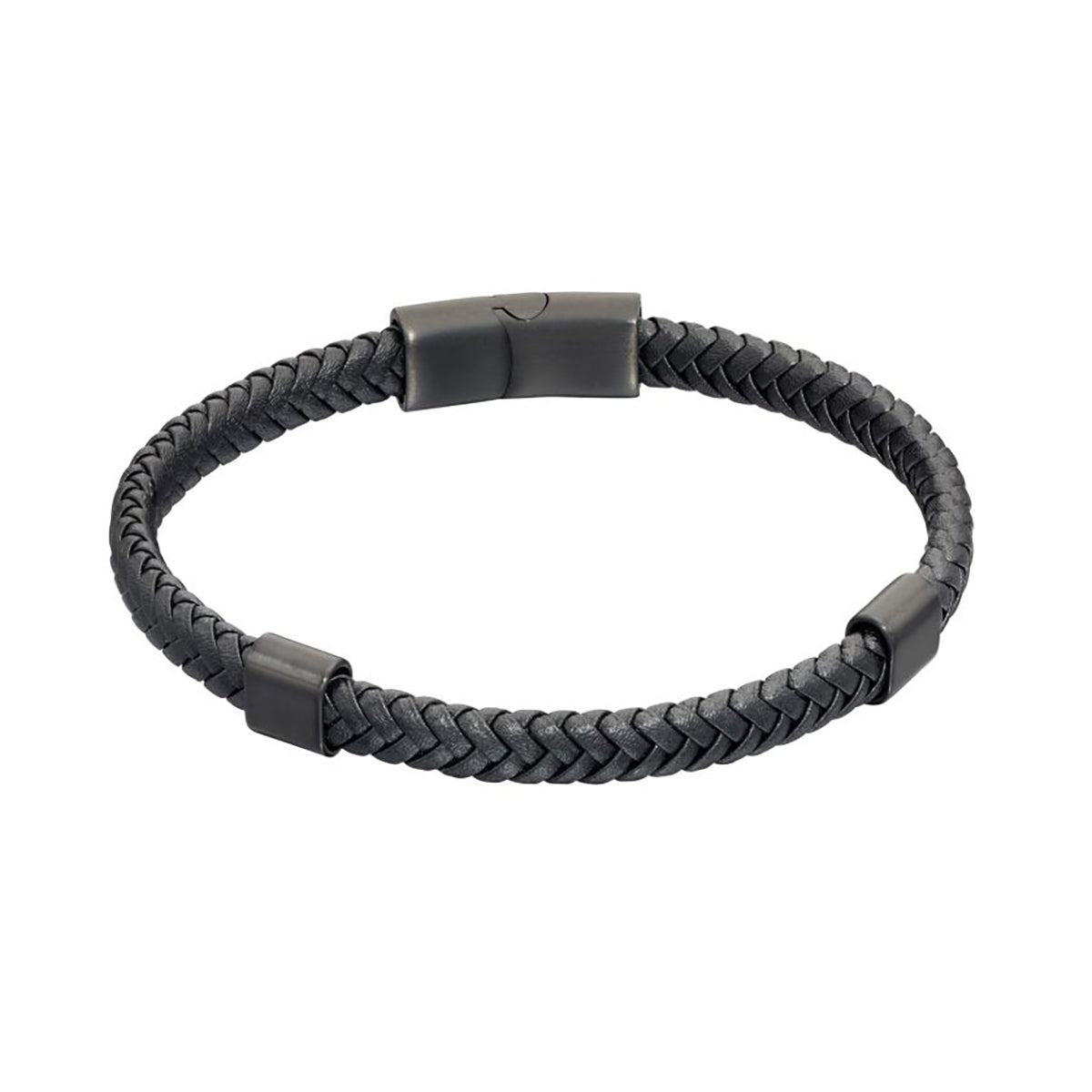 Plaited Black Leather & IP Bracelet