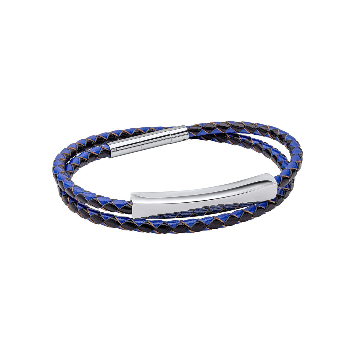 Double Wrap Black & Blue Leather Bracelet