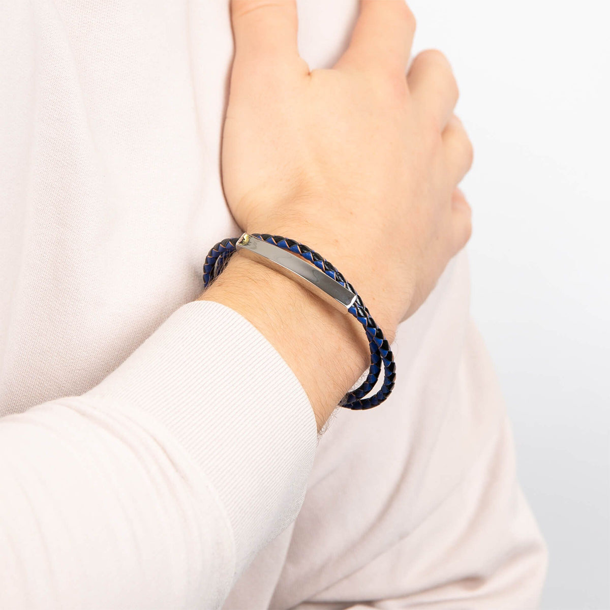 Double Wrap Black & Blue Leather Bracelet