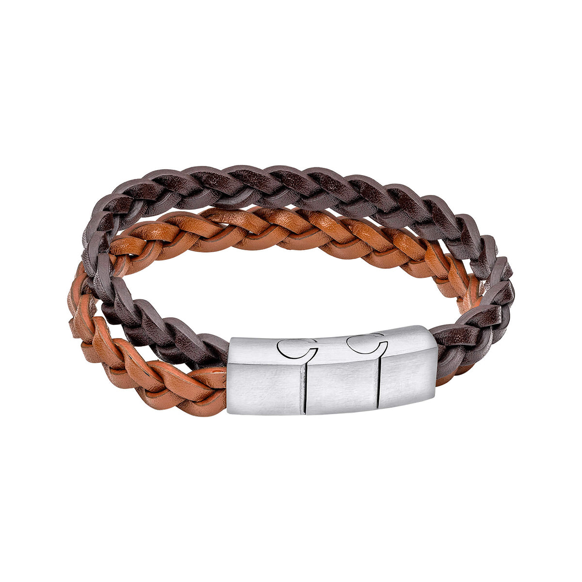 Double Braided Leather & Stainless Steel Bracelet