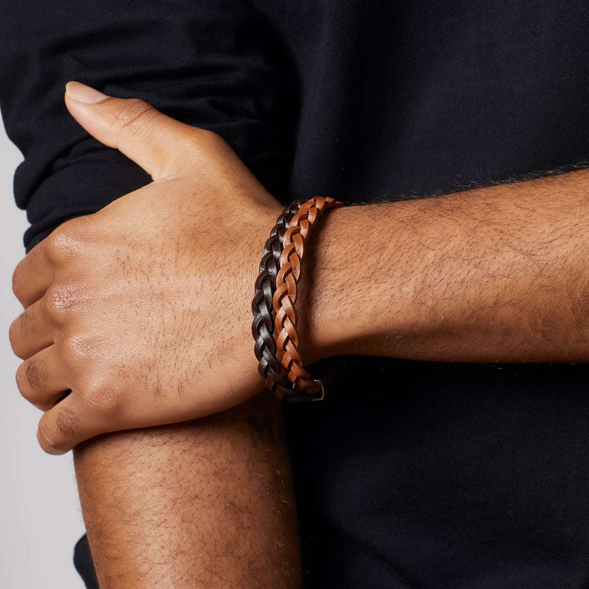 Double Braided Leather & Stainless Steel Bracelet