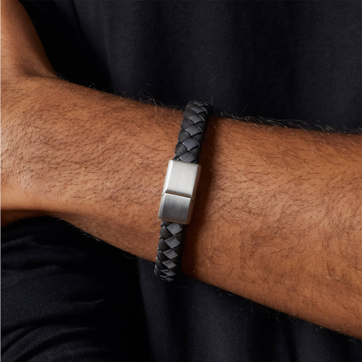 Checkerboard Leather & Stainless Steel Bracelet