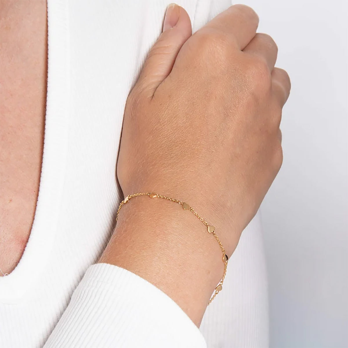 Sterling Silver & Gold Plated Heart Station Bracelet