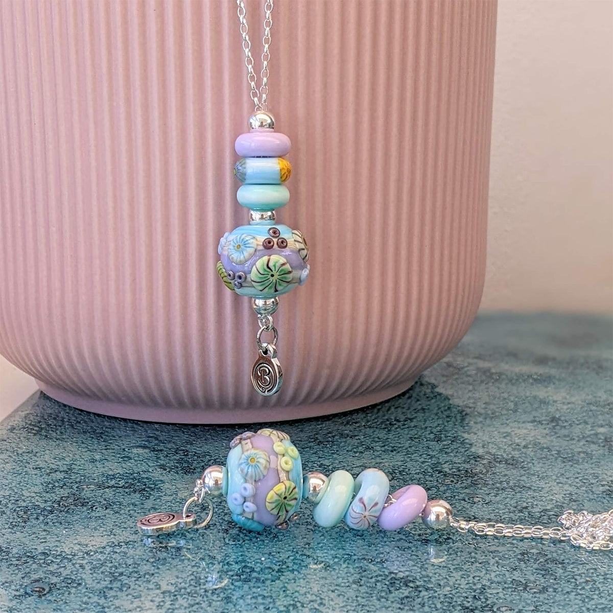 Beach Art Glass - Coastal Path Beach Ball Necklace
