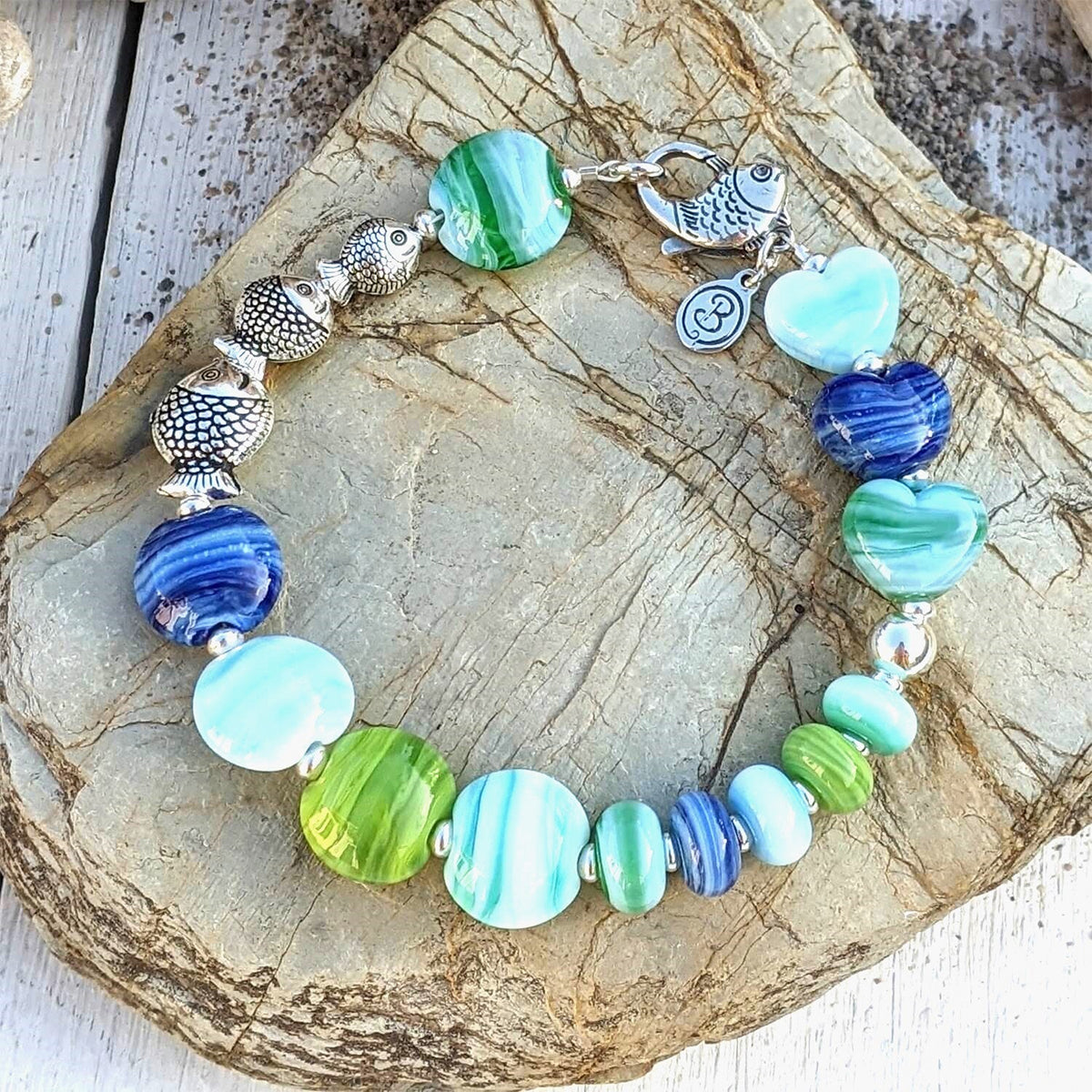 Beach Art Glass - Coastline All the Fishies Bracelet