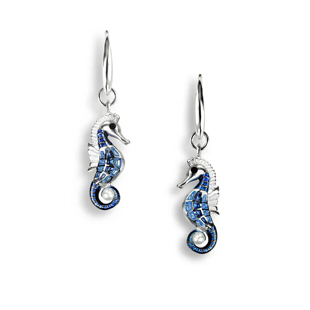 Nicole Barr Fine Enamel Blue Seahorse Drop Earrings