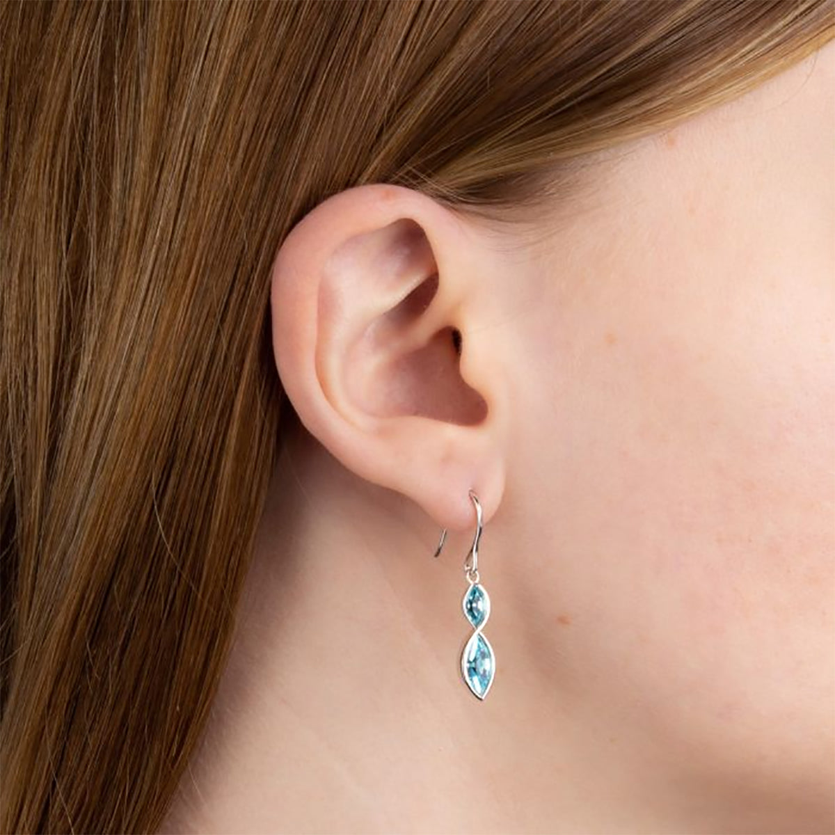 Fiorelli Navette Aqua Crystal Twist Drop Earrings
