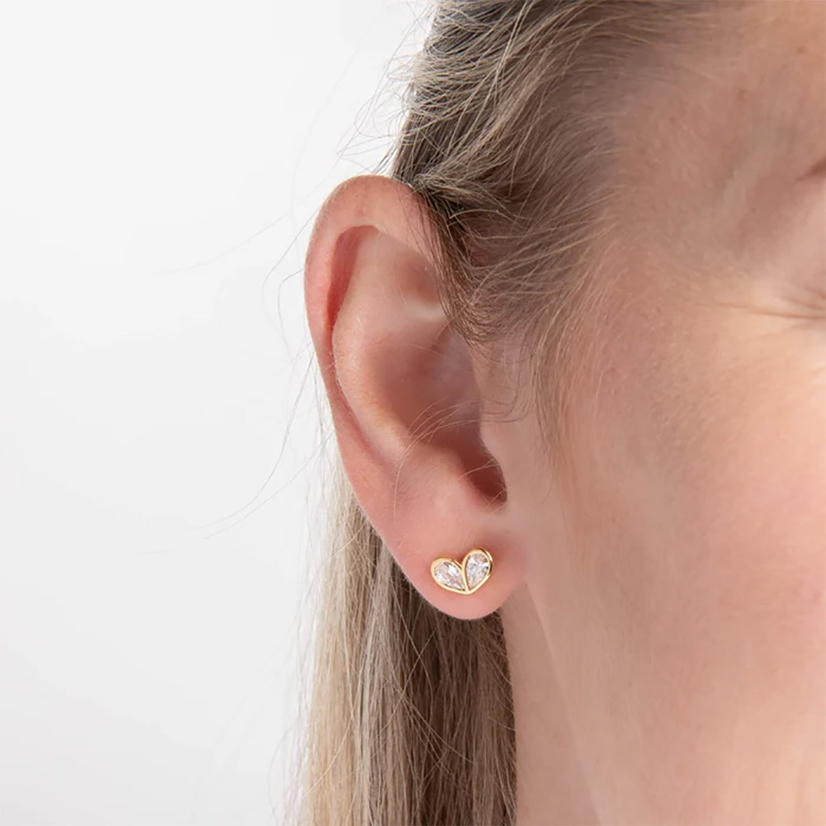 Sterling Silver & Gold Plated Cubic Zirconia Heart Stud Earrings