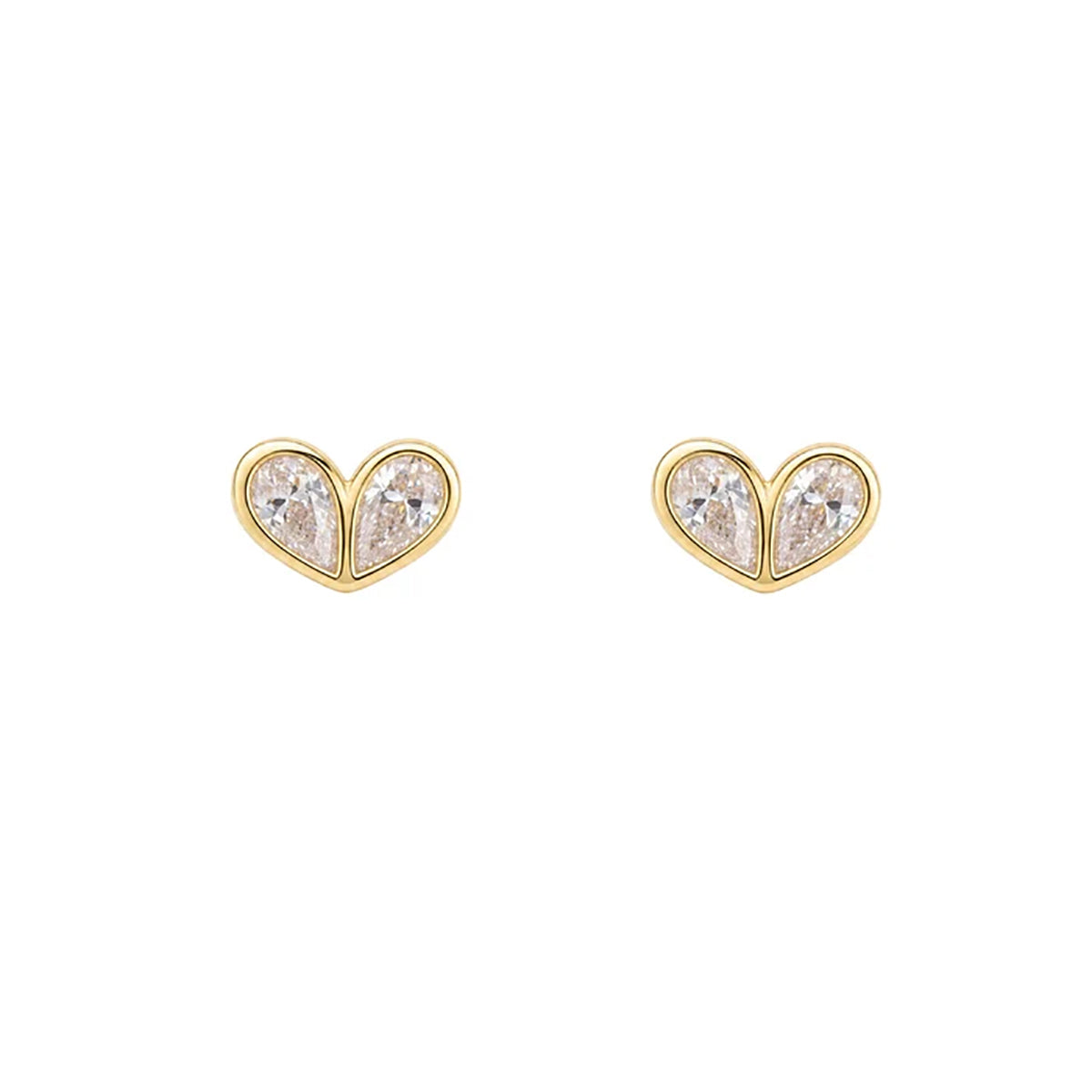 Sterling Silver & Gold Plated Cubic Zirconia Heart Stud Earrings