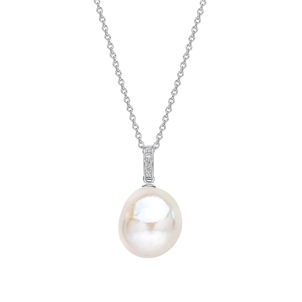 9ct White Gold Baroque Pearl & White Topaz Necklace