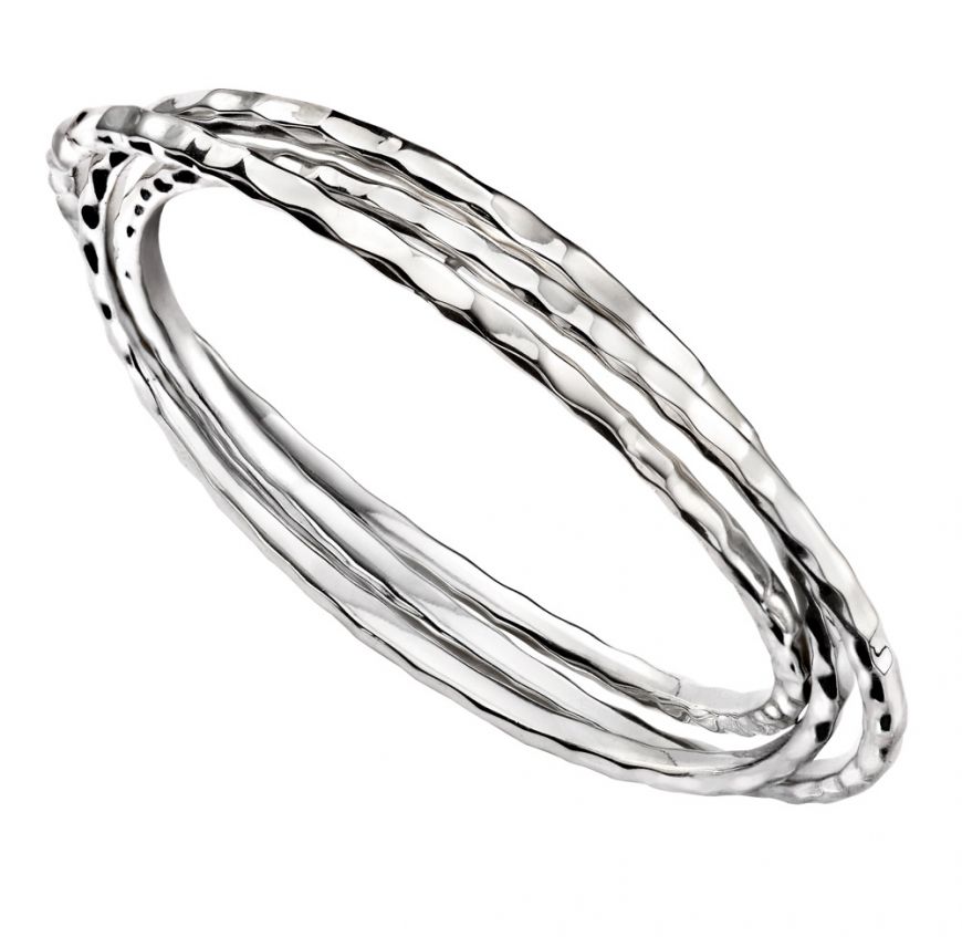 Sterling Silver Hammered Trio Bangle