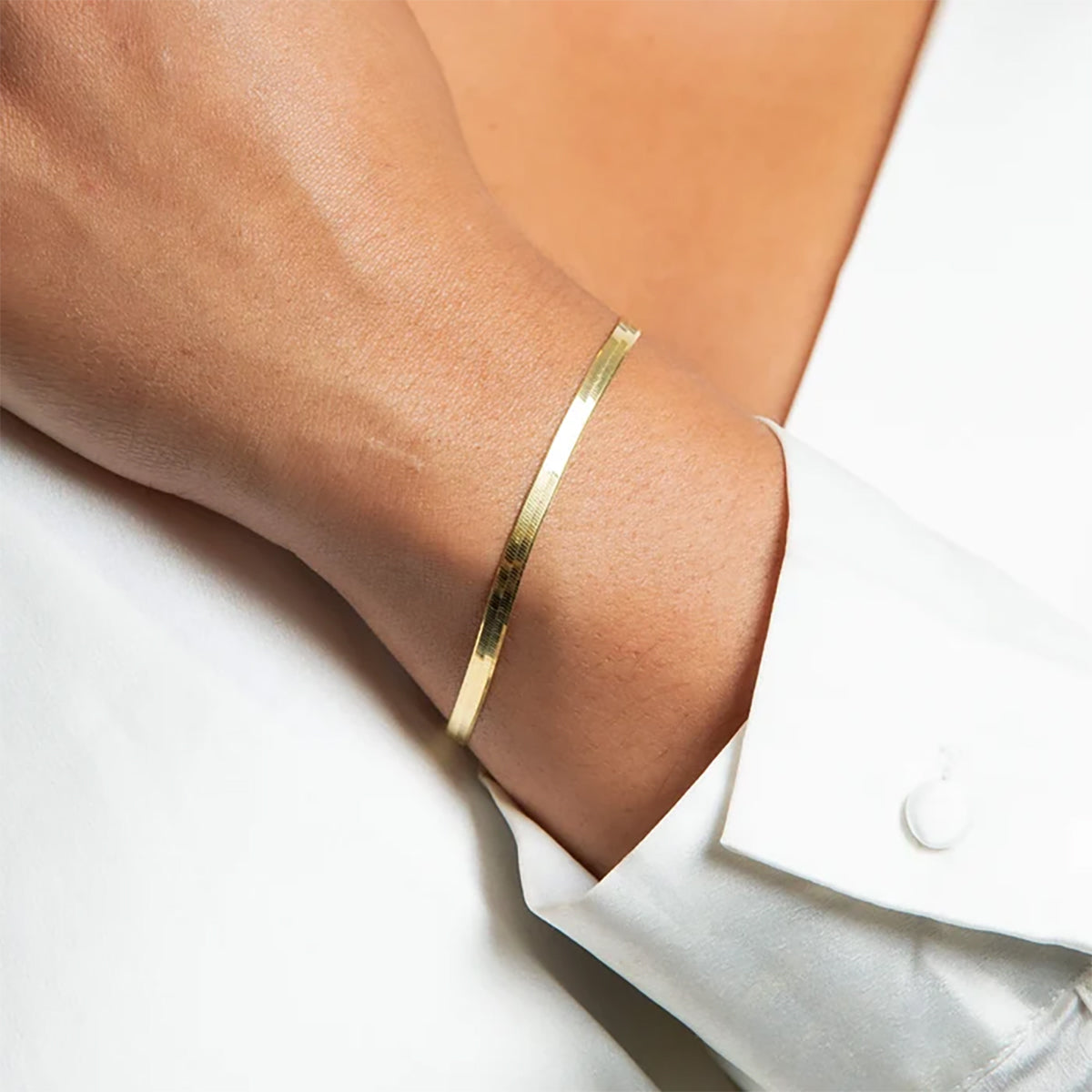 Sterling Silver & Gold Plated Flat Herringbone Chain Bracelet