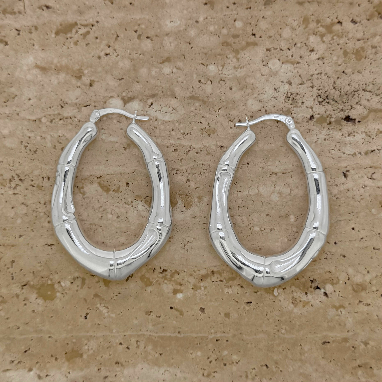 Sterling Silver Bamboo Style Hoop Earrings