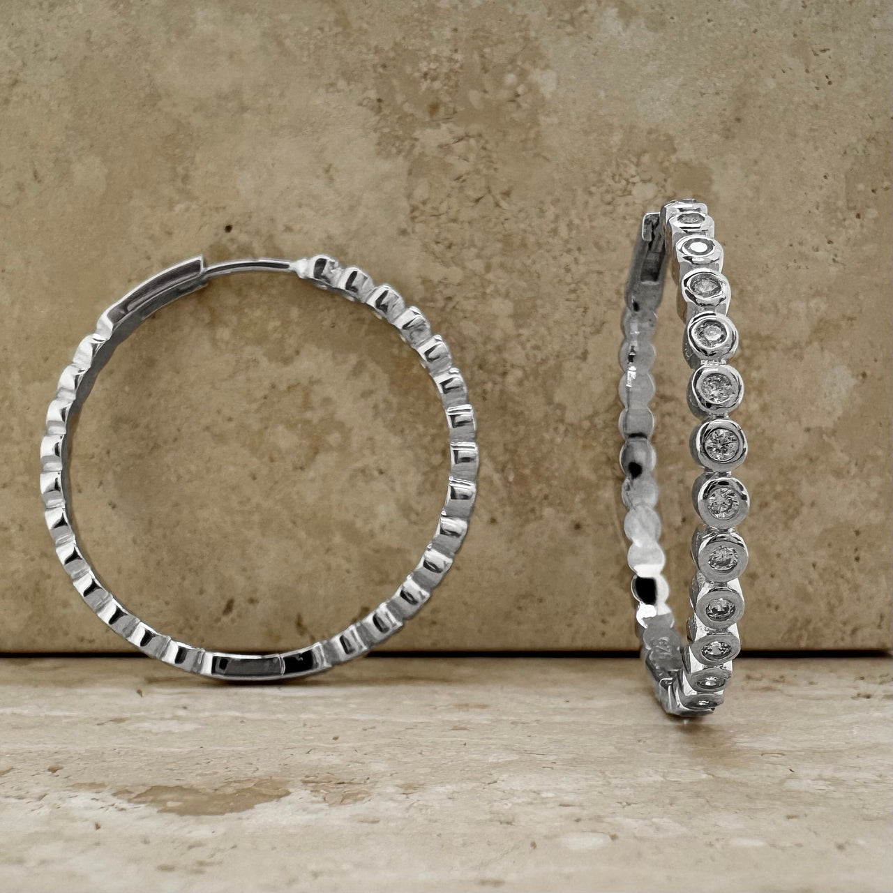 Sterling Silver & Cubic Zirconia Hinged Hoop Earrings