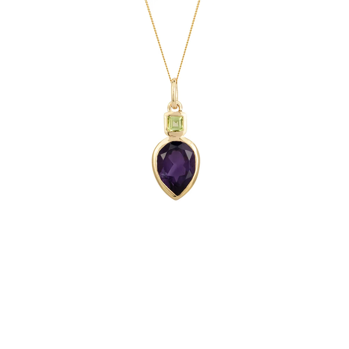 Sterling Silver & Gold Plated Iris Petal Amethyst & Peridot Drop Pendant Necklace