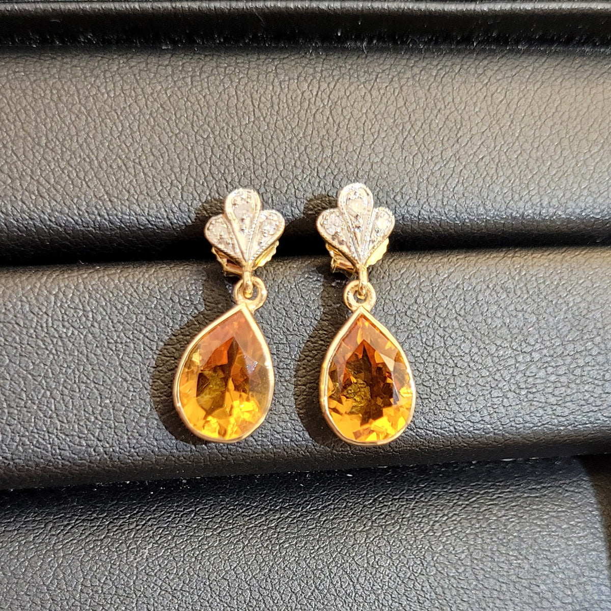 9ct Yellow Gold Citrine & Diamond Drop Earrings