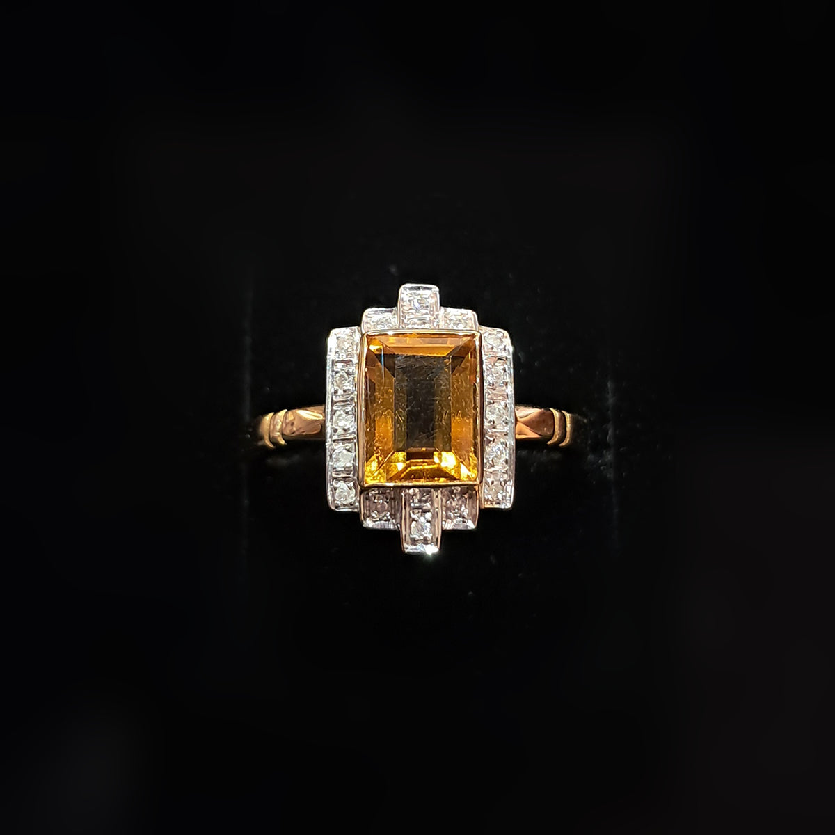 9ct Yellow Gold Art Deco Style Citrine & Diamond Ring