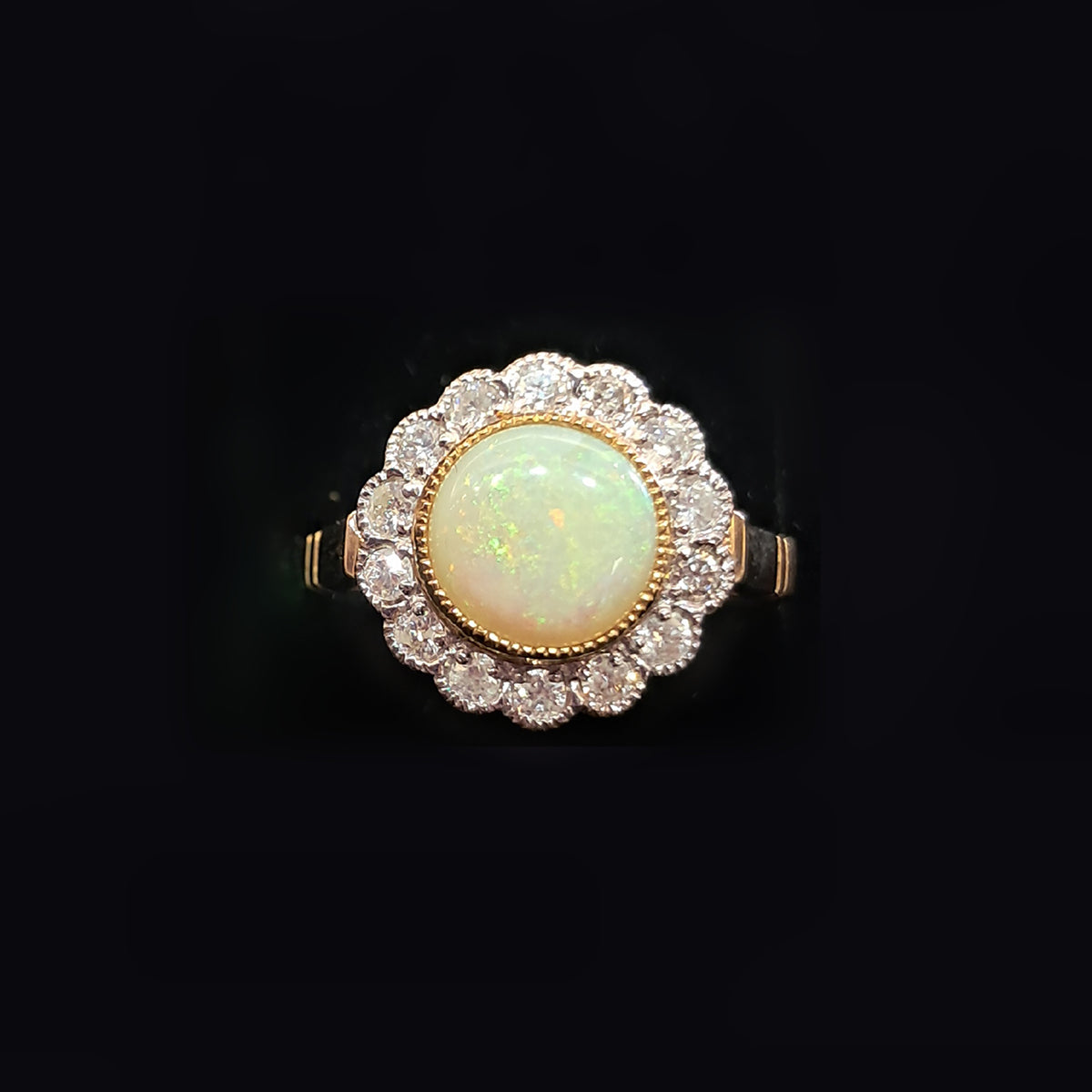 9ct Yellow Gold Opal & Diamond Cluster Ring