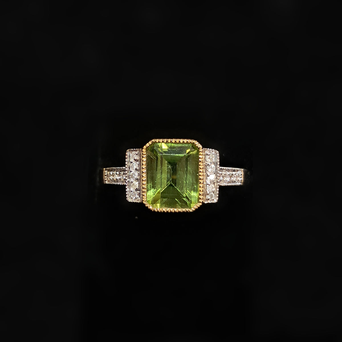 9ct Yellow Gold Art Deco Style Peridot & Diamond Ring