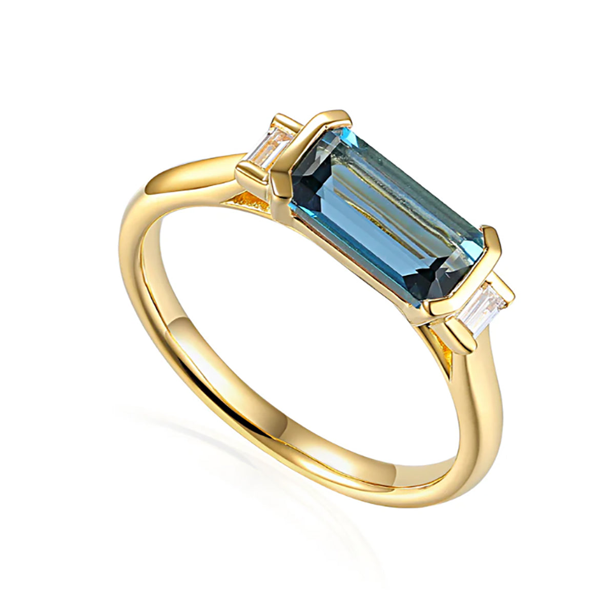 9ct Yellow Gold London Blue Topaz & Diamond Ring