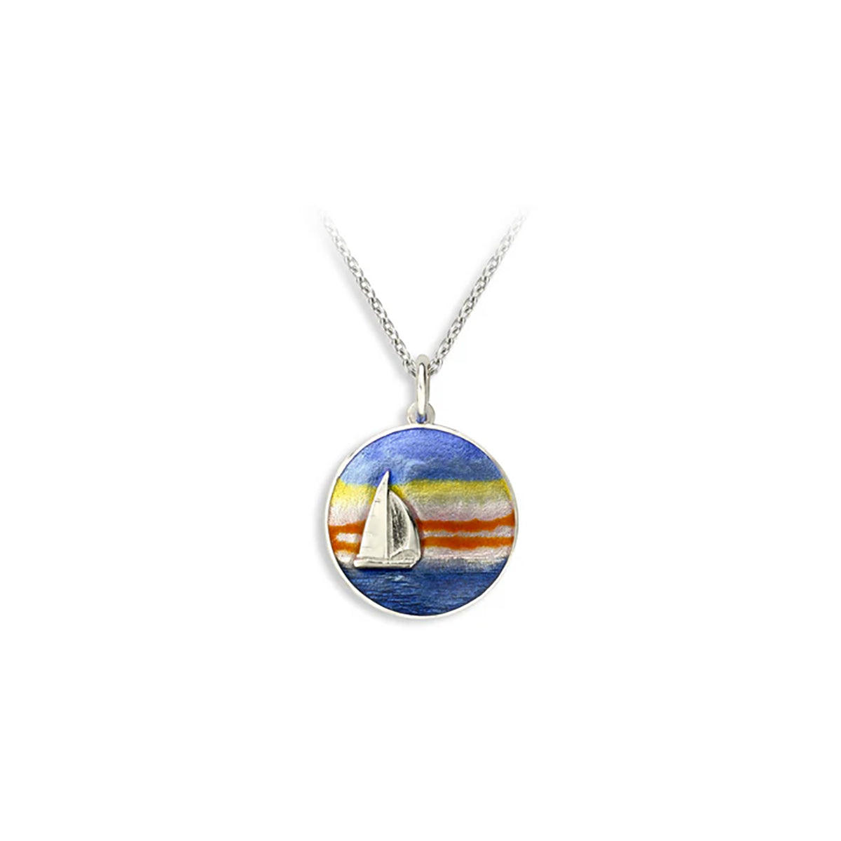 Nicole Barr Fine Enamel Sunset Sailing Boat Necklace