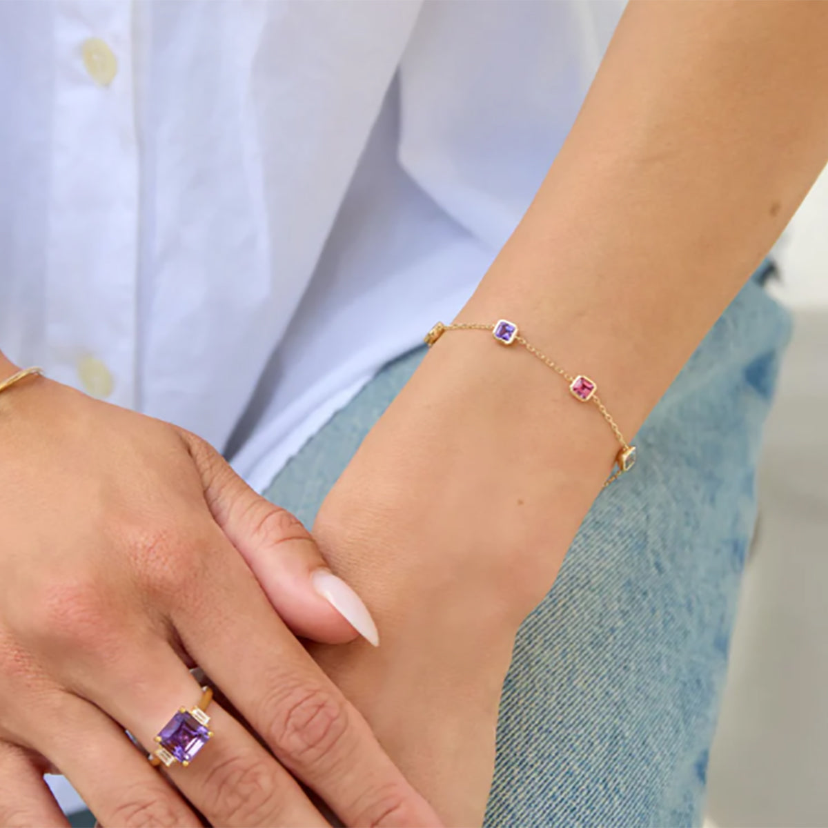 9ct Yellow Gold Multi Gem Bracelet