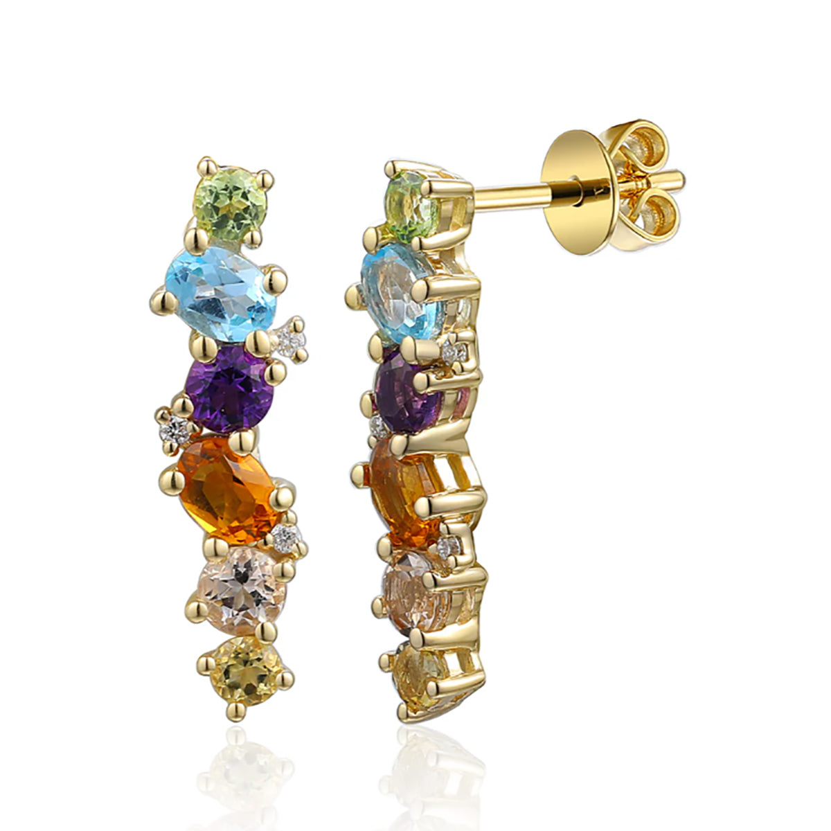 9ct Yellow Gold Multi Gem Drop Stud Earrings