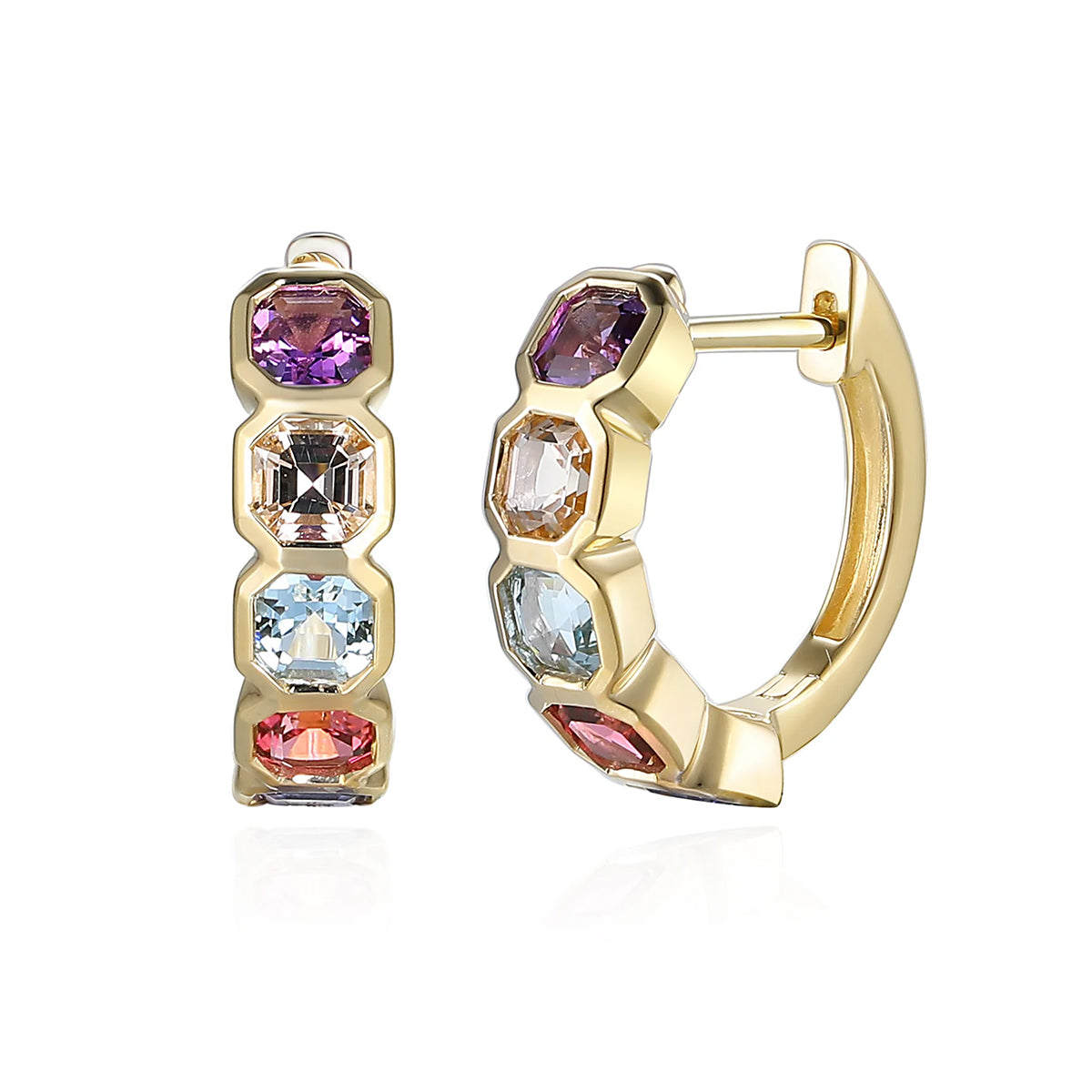 9ct Yellow Gold Multi Gem Huggie Hoop Earrings