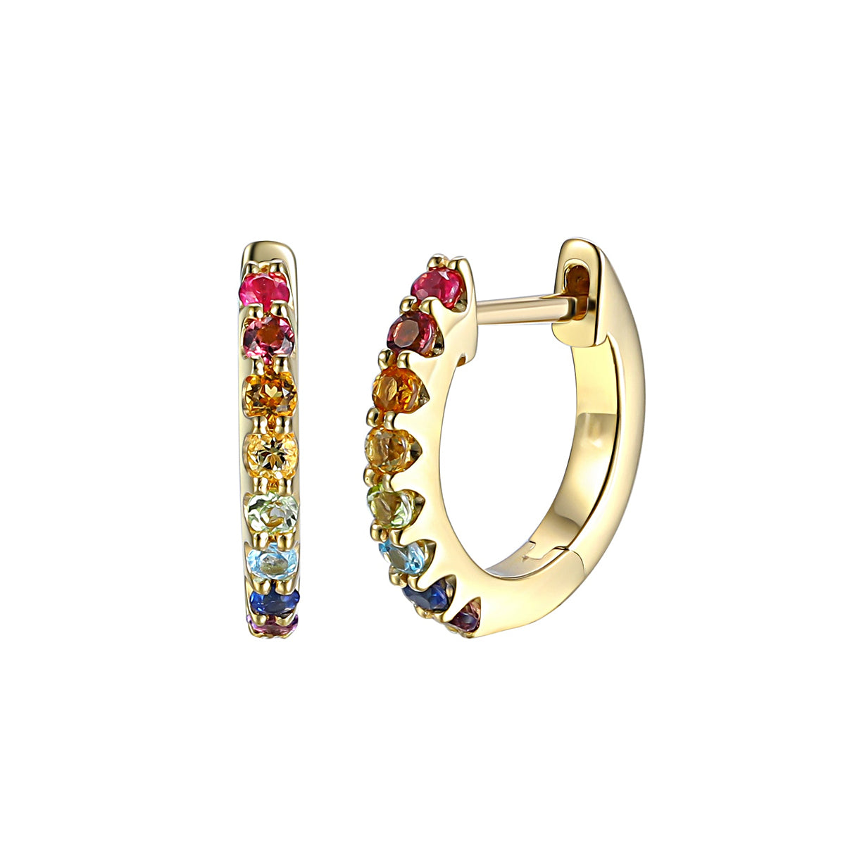 9ct Yellow Gold Multi Gem Huggie Hoop Earrings