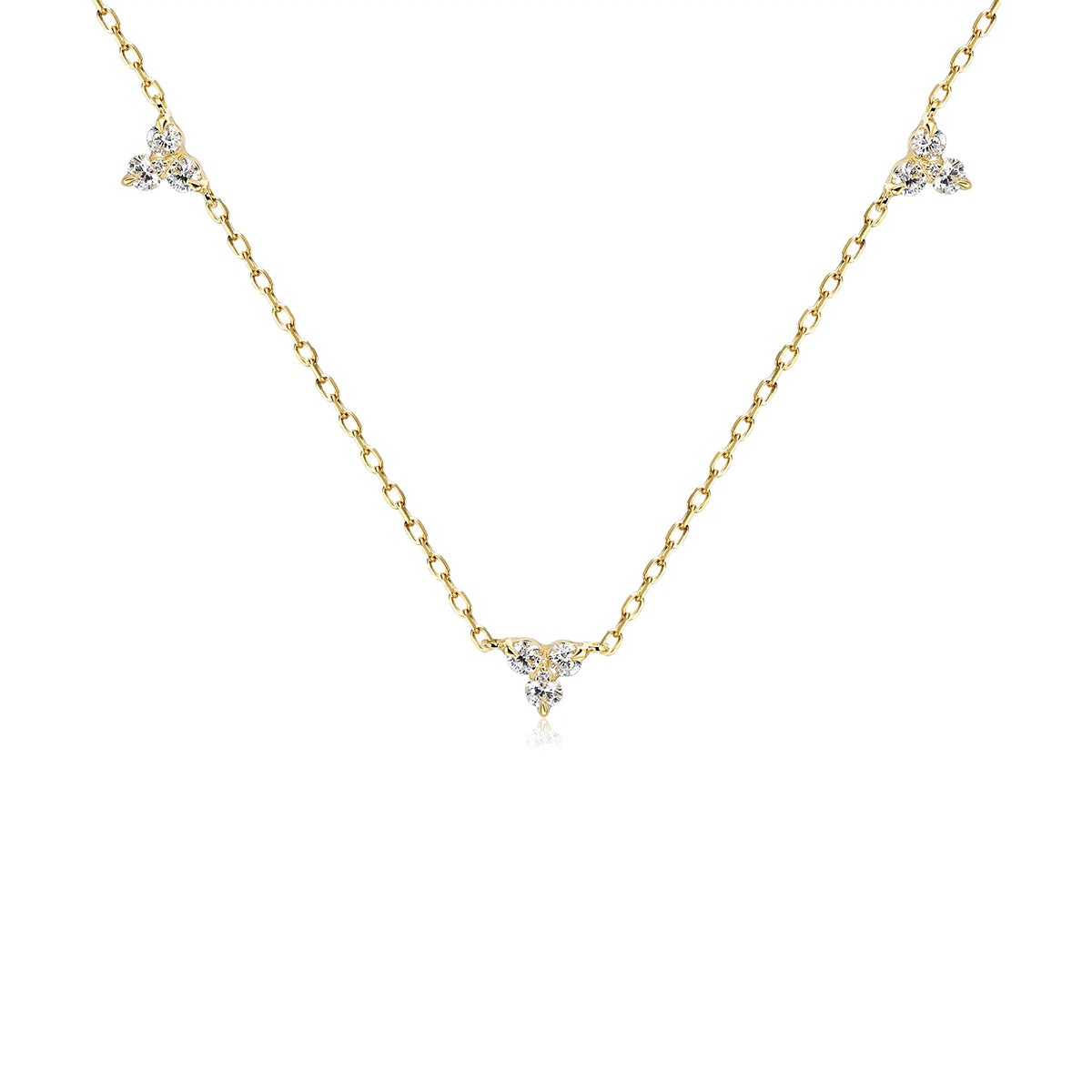 9ct Yellow Gold Triple Diamond Trefoil Necklace