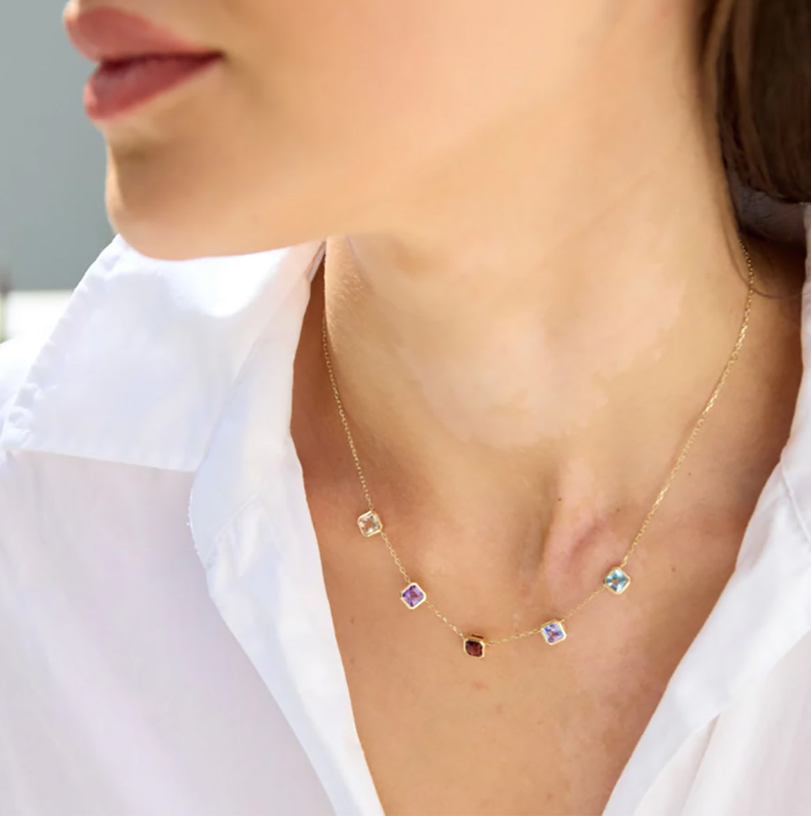 9ct Yellow Gold Multi Gem Necklace