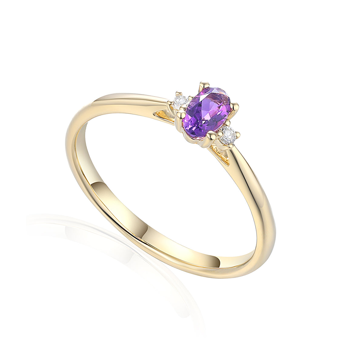 9ct Yellow Gold Amethyst & Diamond Trilogy Ring