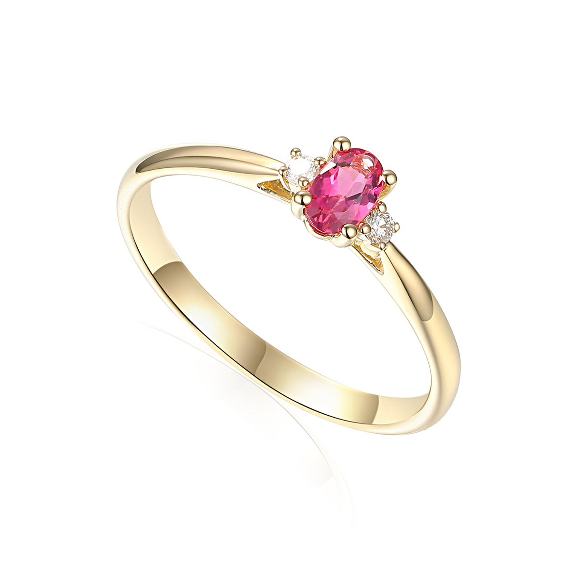 9ct Yellow Gold Pink Tourmaline & Diamond Trilogy Ring