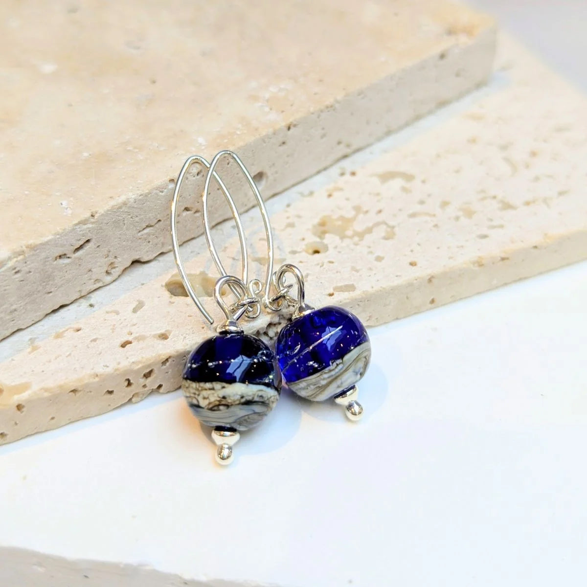 Beach Art Glass Night Swimming Drop Earrings