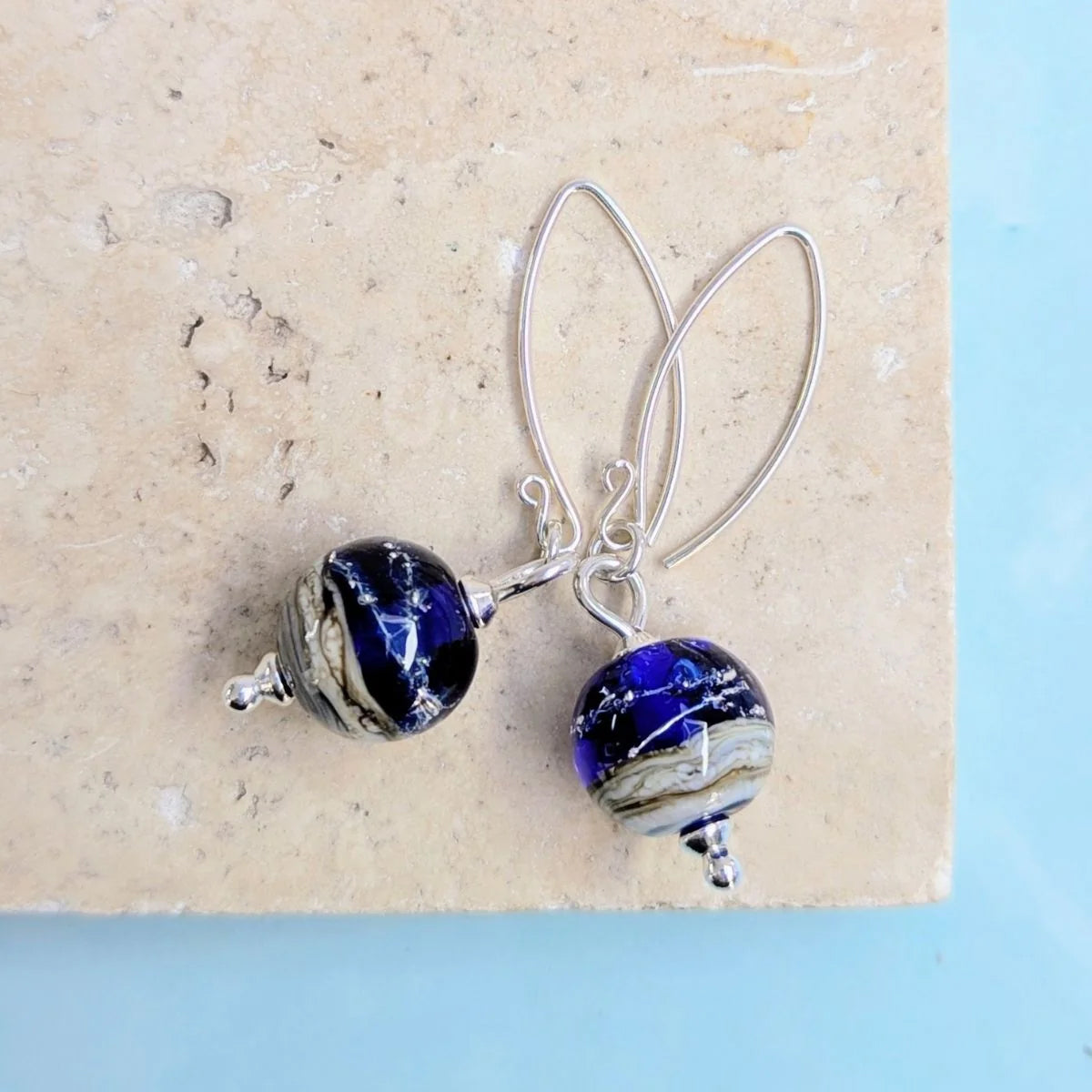 Beach Art Glass Night Swimming Drop Earrings