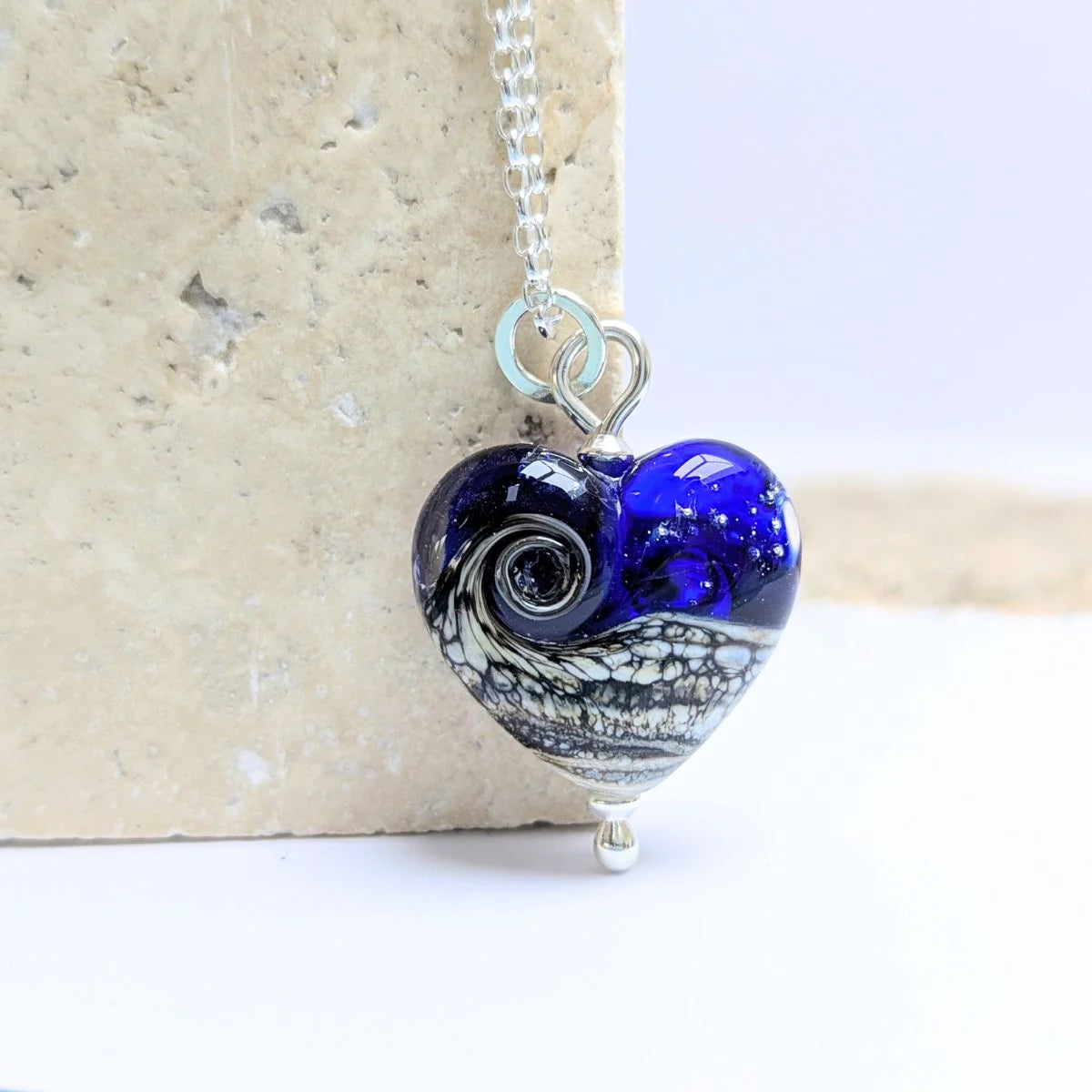 Beach Art Glass Night Swimming Sweetheart Pendant Necklace