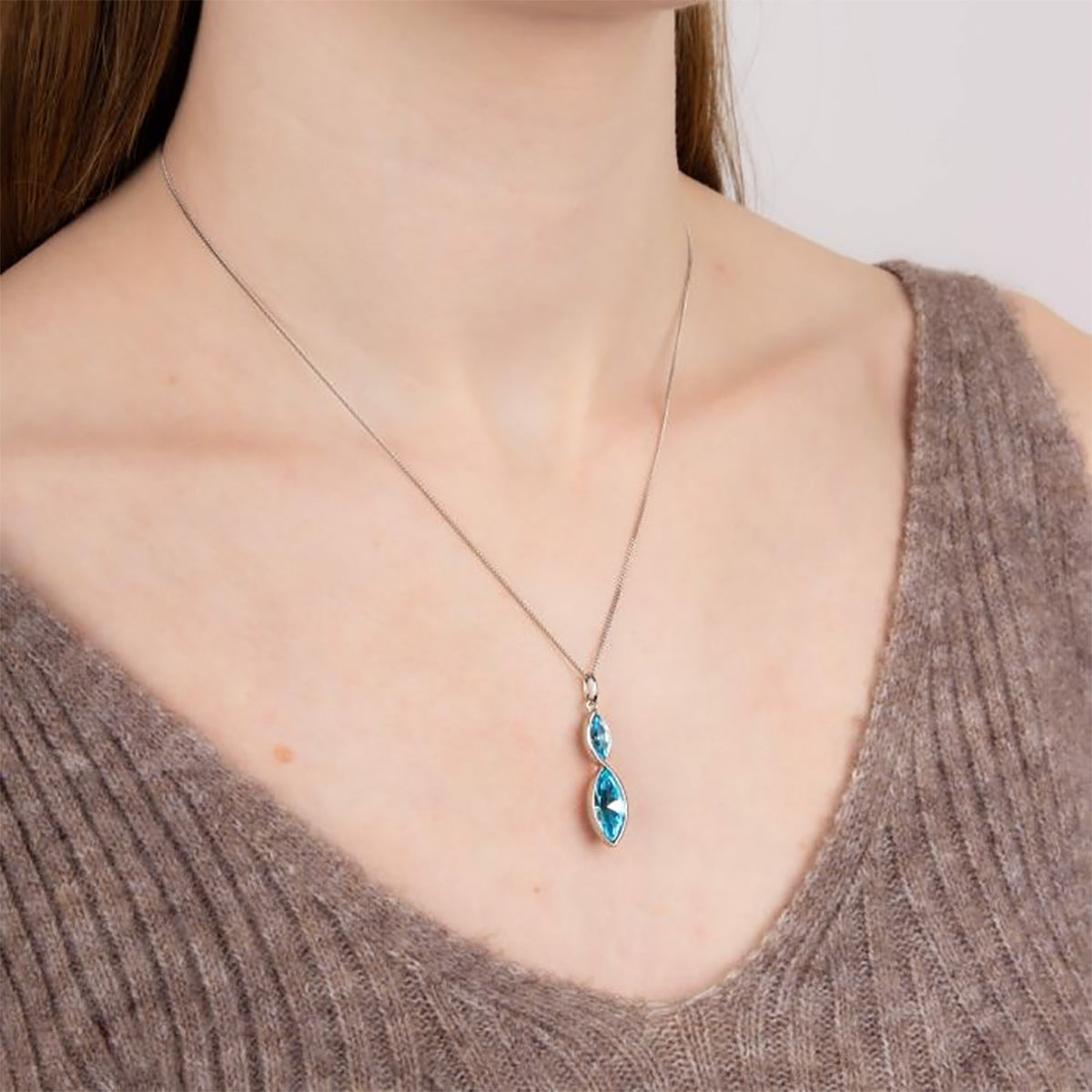 Fiorelli Navette Aqua Crystal Twist Pendant