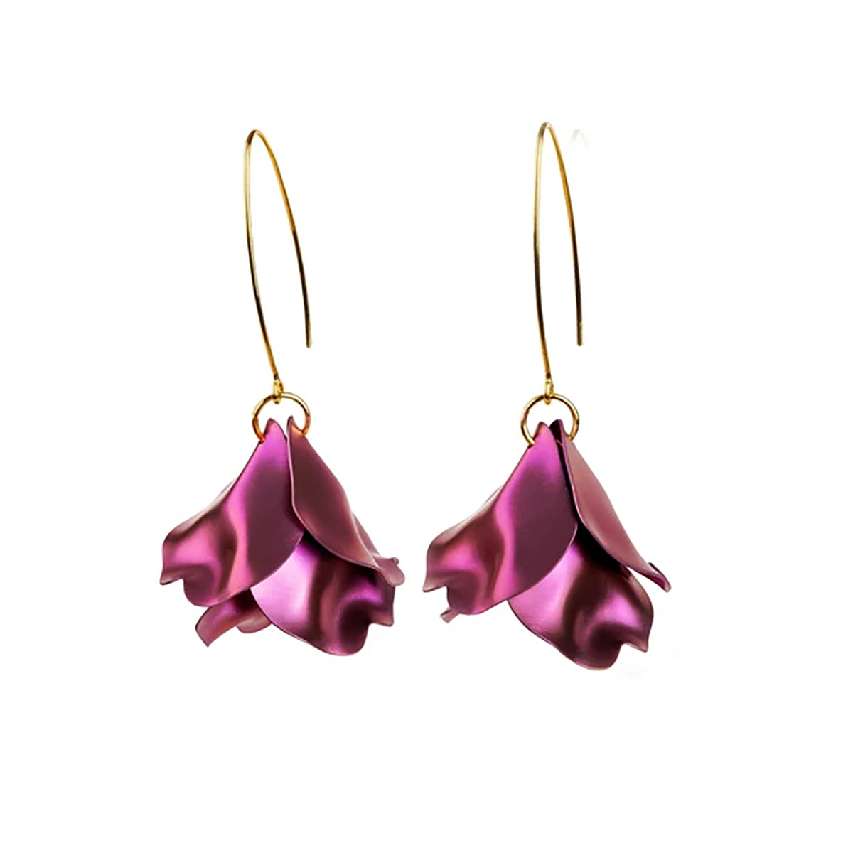 Sterling Silver, Titanium & Gold Plated Pink Falling Flower Drop Earrings