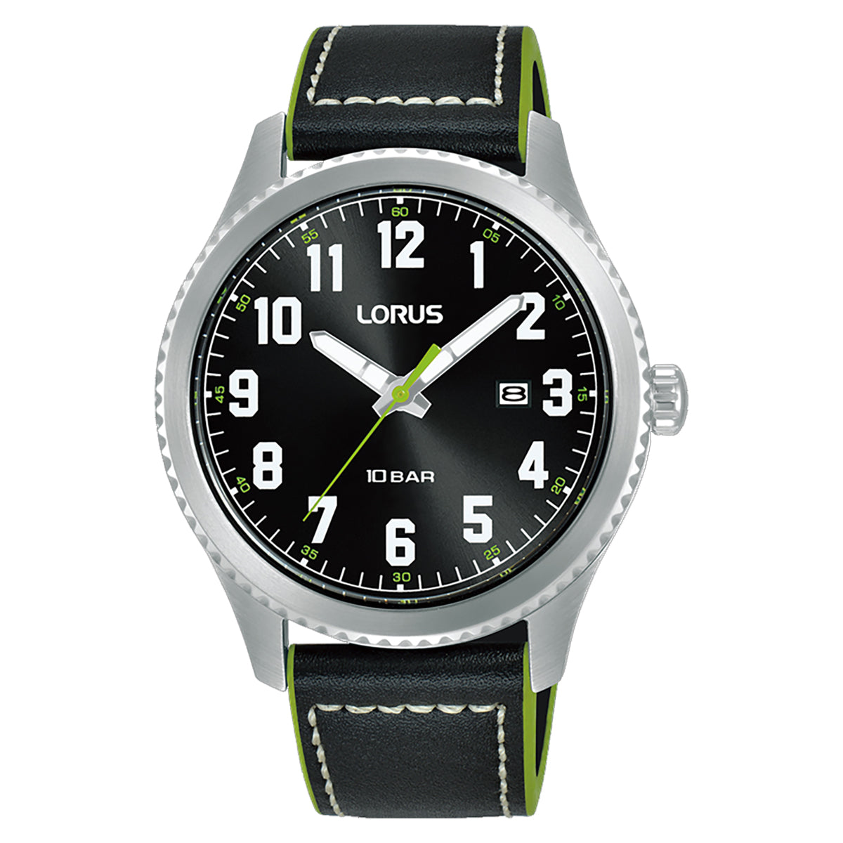 Lorus Men's Black Sunray Dial & Leather Strap Watch RH985RX9
